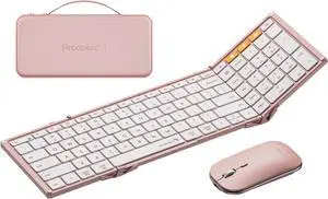 ProtoArc Foldable Keyboard and Mouse, XKM01 True Full-Size Folding Wireless Keyboard Mouse Combo for Business Travel, a Portable Office Suite On-The-Go, Compatible with Laptop iPad Tablet - Pink
