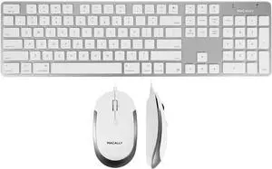 Macally Ultra Slim Wired Keyboard and a Silent Wired Mouse, Simplistic Apple Accessories