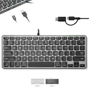 Macally Wired Keyboard for Mac with USB Hub (2X USBC / 1x USBA) - Compatible Small Apple Key Board with 2 in 1 USB Plug - for MacBook Pro/Air, Mac mini, iMac