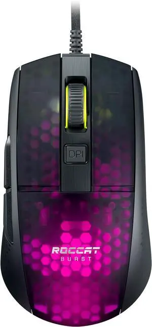 ROCCAT Burst Pro PC Gaming Mouse, Optical Switches, Super Lightweight Ergonomic Wired Computer Mouse, RGB Lighting, Titan Scroll Wheel, Bionic Shell, Claw Grip, Owl-Eye Sensor, 16K DPI, Black