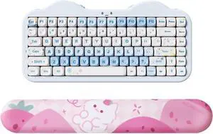 YUNZII C75 Wireless Mechanical Keyboard(Blue, Candy Switch), Keyboard Wrist Rest(Pink)