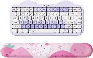 YUNZII C75 Wireless Mechanical Keyboard (Purple, Candy Switch), Keyboard Wrist Rest(Pink)
