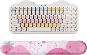 YUNZII C75 Wireless Mechanical Keyboard(Beige, Candy Switch), Keyboard Wrist Rest(Pink)