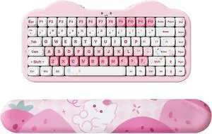 YUNZII C75 Wireless Mechanical Keyboard(Pink, Candy Switch), Keyboard Wrist Rest(Pink)