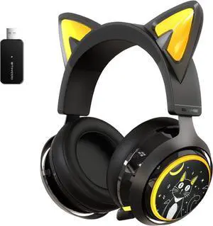 SOMIC GS510 Cat Ear Headset Wireless Gaming Headphones for PS5/ PS4/ PC, Cute Headset 2.4G with Retractable Mic, 7.1 Stereo Sound, 8Hrs Playtime, RGB Lighting (Xbox Only Work in Wired Mode)