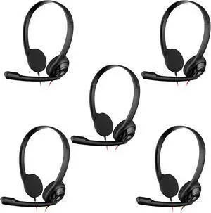 NUBWO USB Headset with Microphone for Laptop PC, Headphones with Noise Cancelling Microphone for Computer, On-Ear Wired Office Call Center Headset for Boom Skype Webinars, 5 Packs