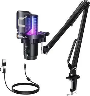 COMICA Ejoy Uni(A) USB Gaming Microphone with Noise Cancellation, RGB Lights, Monitoring, Muting, Streaming Mic for Computer, PS5, PS4, Streaming, Podcast, Chat, Twitch, YouTube, Discord(Black)