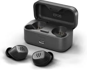 EPOS GTW 270 Wireless Gaming Earbuds, Bluetooth, Noise Reducing Closed Design, Dual Mics, Ergonomic Fit, IPX 5 Water Resistant, Portable Charging Case, 20 Hours of Playtime,Black/Silver/Grey