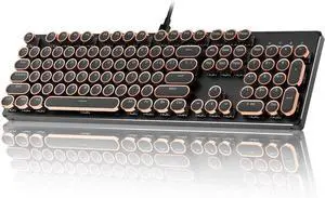 YUNZII QL108 Typewriter Style Mechanical Gaming Keyboard,Full Size Hot Swappable RGB Backlit Keyboards,Metal Panel Retro Punk Round Keycaps,USB Wired Computer Keyboard (Black, Onyx Switch)