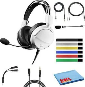 Audio-Technica ATH-GL3BK Over-Ear Closed-Back Gaming Headset with Detachable Microphone Bundle with Headphone Accessories - White