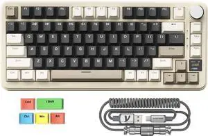 MAGIC-REFINER ATTACK SHARK X85PRO 75% Wireless Mechanical keyboard,TFT Smart Display&Knob,BT/2.4GHz/Wired Custom Gaming Keyboard,Gasket,Hot-Swap,RGB,with Pro Cable&5 Color PBT Keycaps,for PC/MAC,Cream