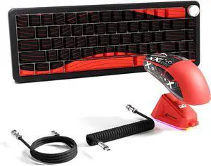 ATTACK SHARK X11 & X65 PRO HE Rapid Trigger Hall Effect Keyboard,60% Magnetic Keyboard 8K Polling Rate RGB Hot Swap,Wireless Gaming Mice with Charging Dock 22K DPI,BT/2.4Ghz/Wired,Coiled Cable-Red
