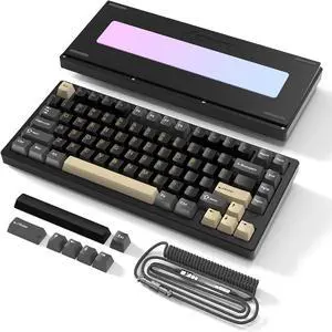 ATTACK SHARK X75-QMK Wireless Mechanical Gaming Keyboard - CNC Aluminum Alloy Shell, Customizable RGB Lighting Gasket Mount, Tri-Mode (2.4G/BT/Wired), VIA Compatible for WIN/MAC/PS4/Xbox-Cosmic Black