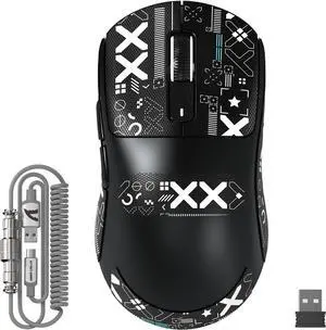 ATTACK SHARK X3MAX Wireless Gaming Mouse,PixArt PAW3950 Gaming Sensor,Up to 42K DPI,100 Million Micro,49g Lightweight Tri-Mode(BT5.2/2.4Ghz/Wired) Mice with Coiled Cable-Black&Tape