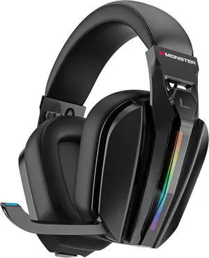 Monster Mission ANC200 Wireless Gaming Headset, 7.1 Virtual Surround Sound, ANC, Stealth Retractable Mic, 70HRS Battery, 2.4GHz or BT, for PC, PS5, Mobile, 3.5mm Audio Jack (Black)