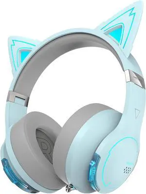 Edifier G5BT CAT Wireless Bluetooth Gaming Headset with Mic, Wired Cat Ear Headphones, Over Ear Headphones with Detachable Cat Ear, RGB Light, for PC, PS5, PS4, Nintendo Switch(Sky Blue)