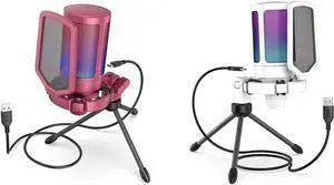 FIFINE USB Microphone and White Mic,AmpliGame PC Gaming Streaming RGB Microphone Compatible with Computer/PS4/PS5, for Podcasts, TikTok, Game Chat, Home Use-Red/White (A6R+A6W)