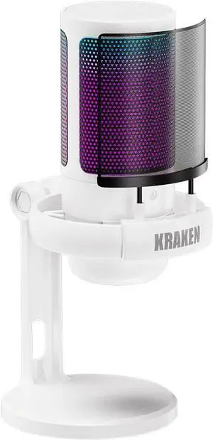 Kraken Echo RGB USB Condenser Microphone for Gaming, Podcast & Streaming for PC, PS5, PS4, MAC, Laptops. Touch Mute - Gain Knob - Monitoring - Controllable RGB - PC Gaming Mic with Desk Stand (White)