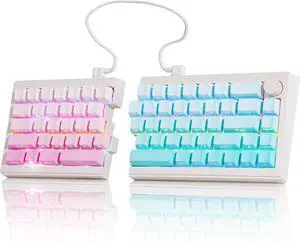 ZORNHER ST68 Wireless Ergonomic Split Mechanical Keyboard,65% Pink & Blue Custom Creamy TKL Keyboard with Knob,Lighted Up PBT Keycaps,Pre-lubed Linear Switches,Hot-Swappable,RGB Backlit