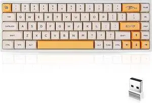 BOYI WK68 Hot Swappable RGB Mechanical Keyboard,Wireless Bluetooth 5.0/2.4G/Wired Type-C Tri-Mode PBT Sublimation Keycaps 65% Gaming Keyboard(Gateron Red Switch, Honey Milk XDA Keycaps)