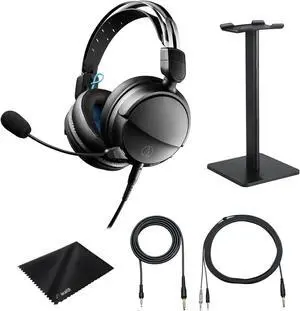 Audio-Technica ATH-GL3 High-Fidelity Closed-Back Gaming Headset with Detachable Mic (Black), Waith Aluminum Headset Stand (Black) and Waith Microfibre Cleaning Cloth with Bag (Essential Bundle Set)
