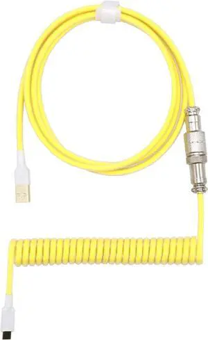 Kraken Coiled Keyboard Cable - Artisan Coiled USB C Cable with Aviator Connector for Mechanical Gaming Keyboards (Yellow)