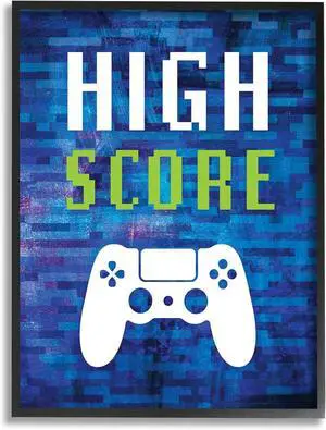 Stupell Industries High Score Pixel Style Gaming Controller Typography Framed Wall Art, Design By Victoria Barnes