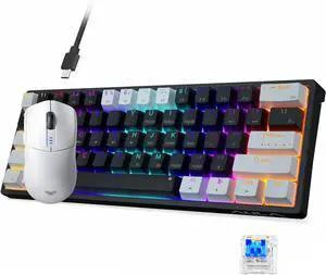 AULA SC580 Wireless Gaming Mouse, Tri-Mode Gaming Mouse with 10000DPI, 6 Programmable Buttons 60 Percent Mechanical Gaming Keyboard, 29 RGB Backlit Custom Hot Swappable Keyboard