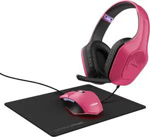 Trust Gaming GXT 790P Tridox 3-in-1 Gaming Pack - Lightweight Headset with 50mm Drivers, 3.5mm Connection, USB Gamer Mouse 200-6400 dpi, Mouse Pad, PC/Laptop Pack - Pink