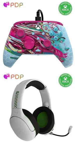 PDP REMATCH GLOW Enhanced Wired Controller for Xbox/PC - Android Dreams (Glow in the Dark) AIRLITE Pro Wireless Headset with Mic for Xbox Series X|S, Xbox One, Windows 10/11 - White