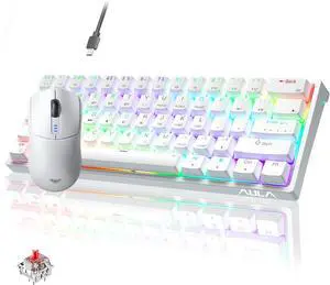AULA SC580 Wireless Tri-Mode Gaming Mouse with 10000DPI, 6 Programmable Buttons & 60% Mechanical Gaming Keyboard, 29 RGB Backlit Custom Hot Swappable Keyboard (White)