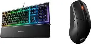 SteelSeries Apex 3 RGB Gaming Keyboard  10-Zone RGB Illumination  IP32 Water Resistant  Premium M with Rival 3 Wireless Gaming Mouse