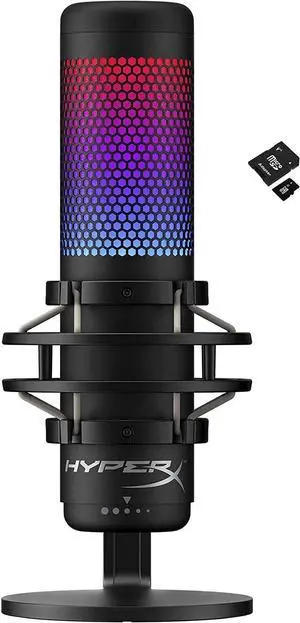 HyperX QuadCast S  RGB USB Condenser Microphone for PC, PS4, PS5 and Mac, Anti-Vibration Shock Mount, 4 Polar Patterns, Pop Filter, Gain Control, Gaming, Streaming, Podcasts, Kwalicable Micro SD Card