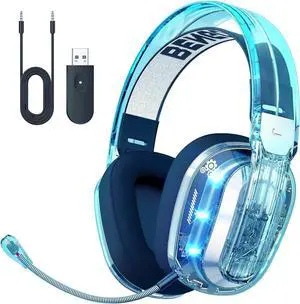 BENGOO Wireless Gaming Headset for PS5, PS4, PC, Switch, Mac, 2.4GHz USB Over Ear Gaming Headphones with Crystal RGB Lights