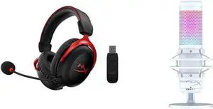 HyperX Cloud II Wireless - Gaming Headset for PC & QuadCast S  RGB USB Condenser Microphone for PC, PS5, Mac, Anti-Vibration Shock Mount, 4 Polar Patterns  White