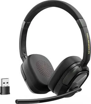 Monster VoiceLink 200 Wireless Headset with Mic for Work, Bluetooth V5.4 Headphones with AI Noise Cancelling Mic & USB Dongle, 60H Playtime & Mic Mute for Computer/Laptop/PC/iPhone/Android