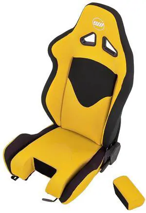 SimFab Flight Simulator Seat With Seat Base Cut Out For Fighter Stick Or Helicopter Collective, yellow