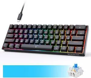DIERYA DK61E Mechanical Gaming Keyboard, 60% Percent w/Hot-swappable PBT Keycap, Full Keys Programmable, N-Key Rollover, RGB Backlit, USB-C, Ultra-Compact Mini Wired Keyboard w/Blue Switch