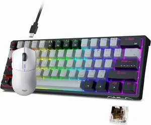 AULA SC580 Wireless Gaming Mouse, Tri-Mode Gaming Mouse with 10000DPI, 6 Programmable Buttons 60 Percent Mechanical Gaming Keyboard, 29 RGB Backlit Custom Hot Swappable Keyboard