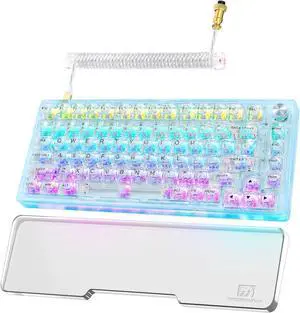 MK32 82-Key Hot Swappable Wired Mechanical Keyboard with Transparent Keycaps, RGB Backlit Custom Gaming Keyboard with Coiled Usb C Cable & Acrylic Keyboard Wrist Rest, Rotary Knob for Windows/Mac