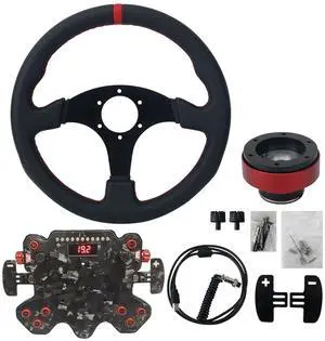 Obokidlyamor Sim Racing Hub Kit with 13" Genuine Leather Steering Wheel Rim + Quick Release + QUFEI H1-K/QUFEI H1 Pro Sim Racing Hub Games(H1-K)