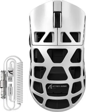FELICON x Attack Shark R3 Wireless Gaming Mouse,PAW3395 26K DPI 8KHz Polling Rate,Magnesium Alloy 46g Ultralight,Programmable Tri-Mode BT/2.4G/Wired Computer Mice with Coiled Cable-White
