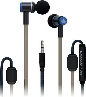 DefenderShield Air Tube Stereo Wired Earbuds  Universal Acoustic Headphones with Built-in Mic & Audio Controls  Secure Fit Wired Headphones with 3.5mm Audio Jack, Sports Tips & 3 Ear Tip Sizes
