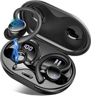Wireless Earbuds, Bluetooth 5.4 Headphones Sport, 50H Deep Bass Sound Over Ear Buds with 4 ENC Noise Cancelling Mic, Dual LED Display, IP7 Waterproof Earphones with Earhook for Workout/Running/Gym