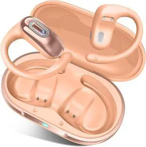 Open Ear Headphones, Bluetooth 5.4 Earbuds, 50H, Air Conduction Ear buds, HD Stereo Bass Over Ear Earphones with Earhooks, Ultra-Comfort Secure Fit, IPX7 Waterproof Headset for Working Sports, Orange