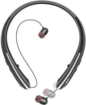 Wireless Bluetooth Neckband Headphones Auto Retractable Earbuds,CVC8.0 Noise Cancelling,IPX6 Waterproof Earphones,16 Hrs HD Talktime Soft Silicone Material for Working,Black