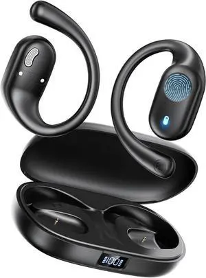 Open Ear Headphones Wireless Bluetooth - 5.3 Bluetooth Earbuds with LED Digital Display, IP54 Waterproof, 36H Playtime, Lightweight Comfort Wireless Earbuds Fit Sports, Running, Cycling