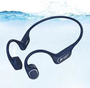 Bone Conduction Swimming Headphones Underwater, IPX8 Waterproof Earbuds, Bluetooth Open Ear Swim Headphones with Built-in 32G MP3-Player Sport Earbuds for Swimming Snorkeling Pool Marathon-Dark Blue