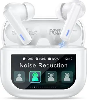ZIUTY Wireless Earbuds Bluetooth Headphones, ANC/ENC Noise Cancelling, Ear Buds with Multifuntional Touch Screen, 40H Stereo Sound for Sports, IPX7 Clear Calls, 5 EQ for iOS Android (White)