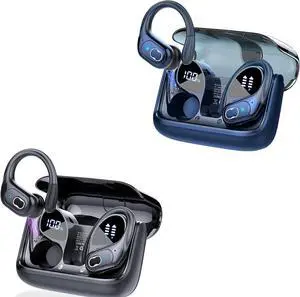 2 Sets Wireless Earbuds Sport, Bluetooth 5.4 Over Ear Buds Stereo Deep Bass Over Ear Bud with Earhooks, 75H Wireless Earphones with Mic, IPX7 Waterproof Earphone for Sports Black+Blue